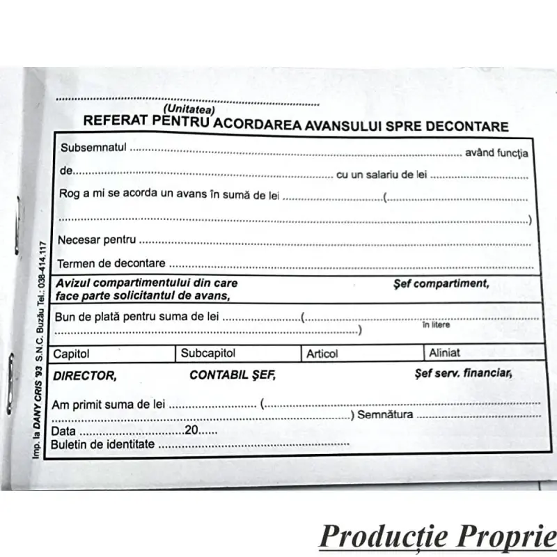 Referat Pentru Acordarea Avansului Spre Decontare