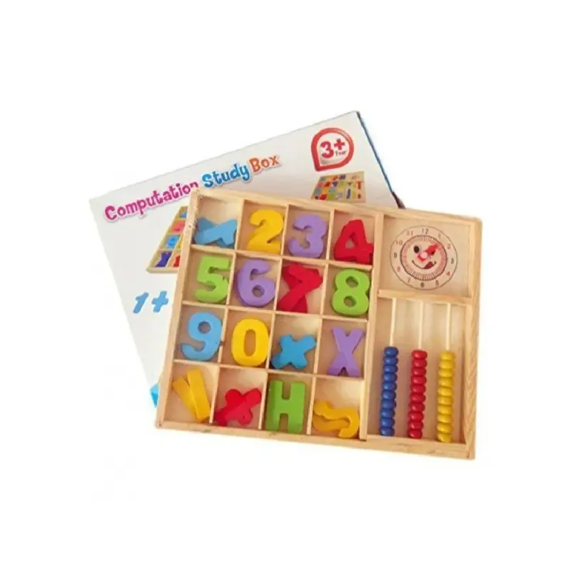 Joc educativ socotitoare din lemn, Semne matematice, Ceas, 34 piese, Multicolor