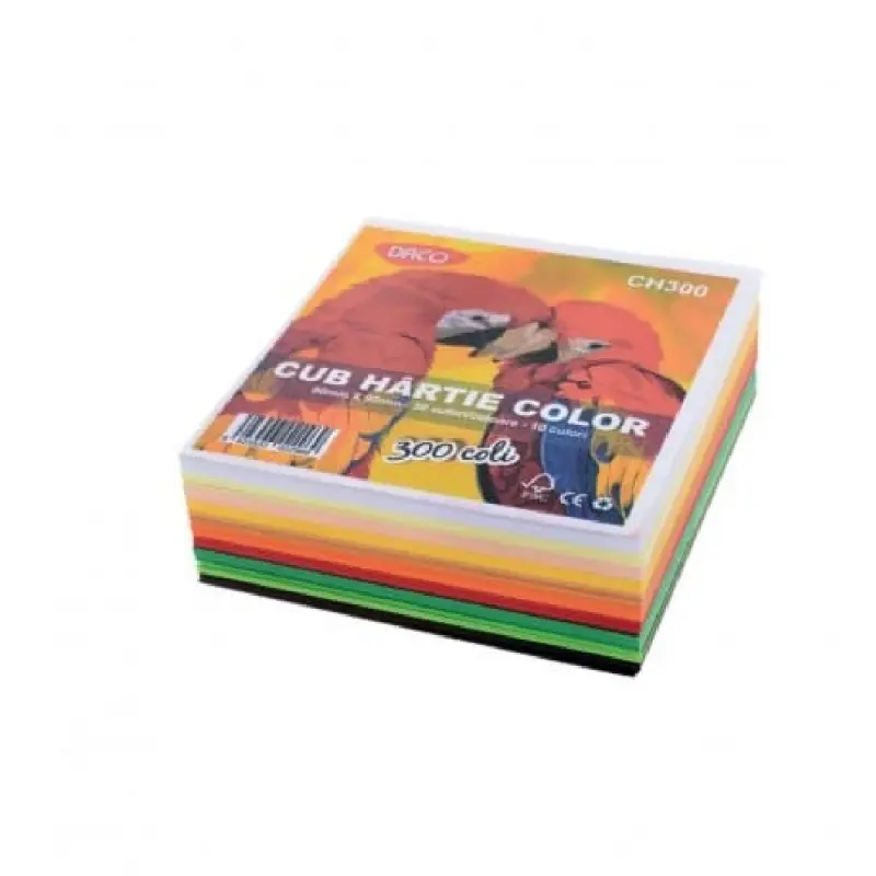 Cub hartie color 9x9cm, 300 coli, 5 culori DACO