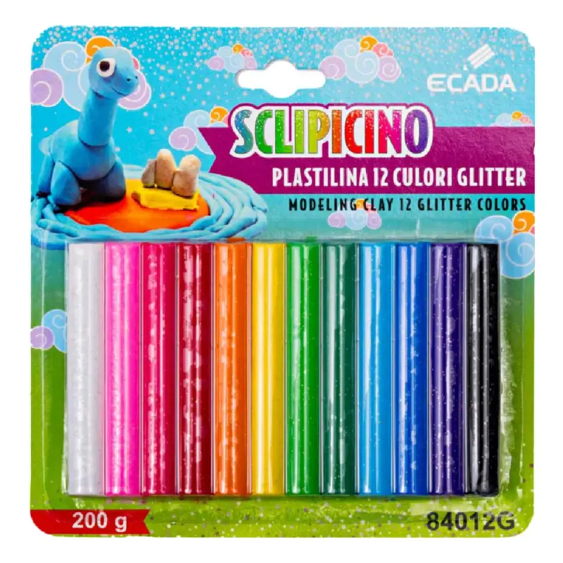 Plastilina 12 culori Glitter ECADA