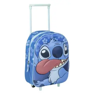 Ghiozdan gradinita Cerda Stitch 3D, 31cm, 1 compartiment, tip troller, albastru