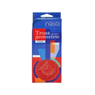 Trusa geometrie cutie metal 9 piese - NEBO