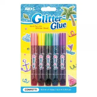 Lipici lichid cu sclipici, confeti, set 5 buc, Amos