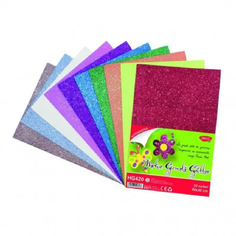 Hartie Gumata Autoadeziva Glitter 10 coli 10 culori Daco (HG420)