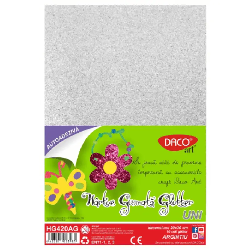 Hartie Gumata Autoadeziva Glitter Argintiu DACO (HG420AG)