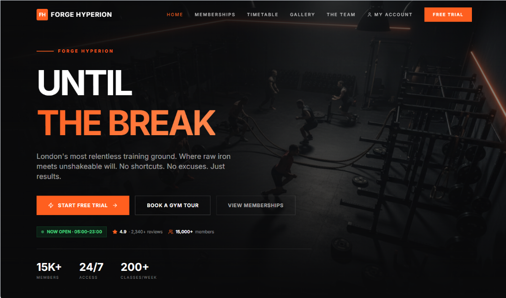 High-energy gym and fitness website design concept by Ocean Websites — strong layout for gyms and personal trainers