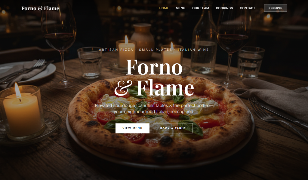 Luxury restaurant and hospitality website design concept by Ocean Websites — elegant layout for restaurants and food businesses
