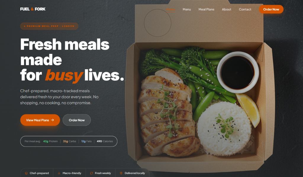 Meal prep and health food website design concept by Ocean Websites — modern layout for nutrition and wellness brands