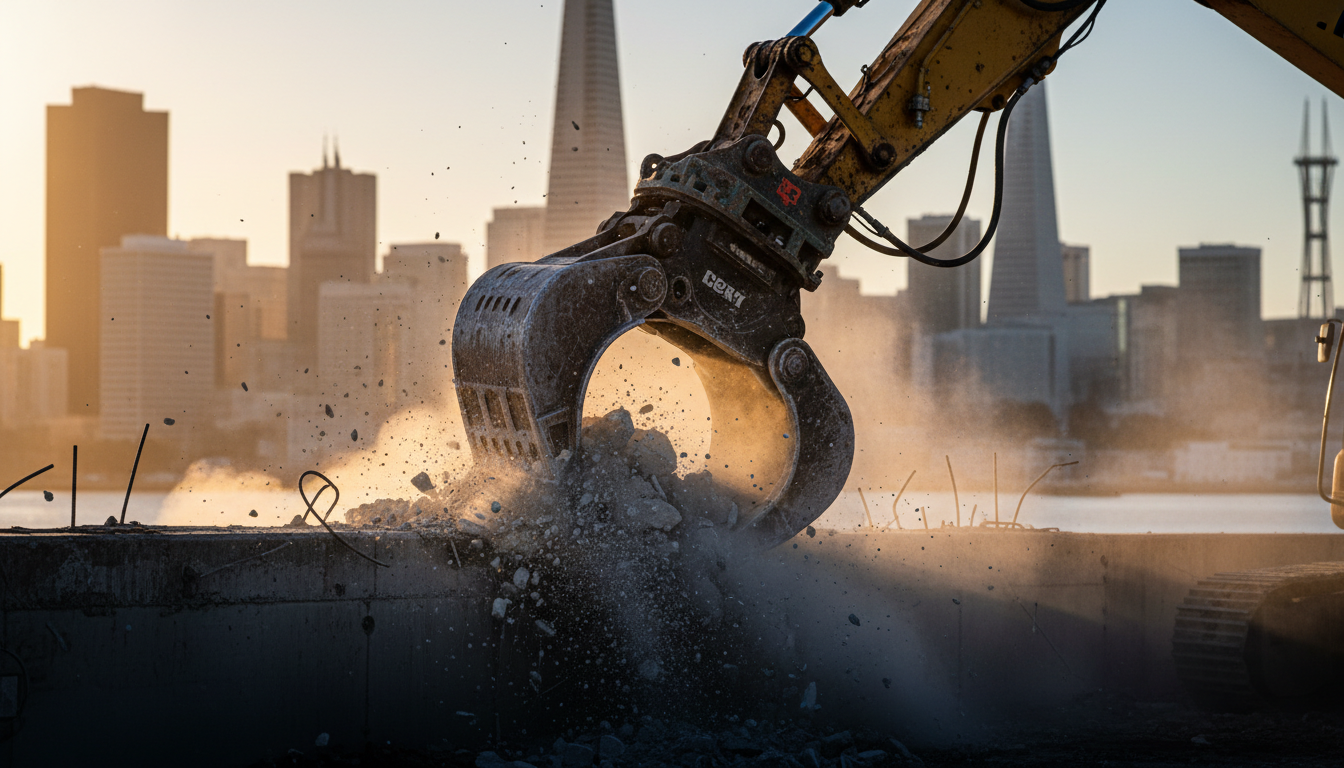 Demolition site with excavator