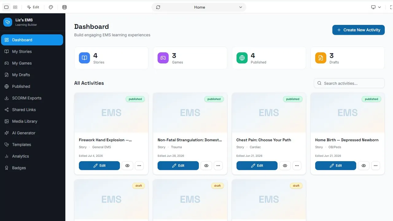 Liz's EMS Interactive Learning Builder template preview
