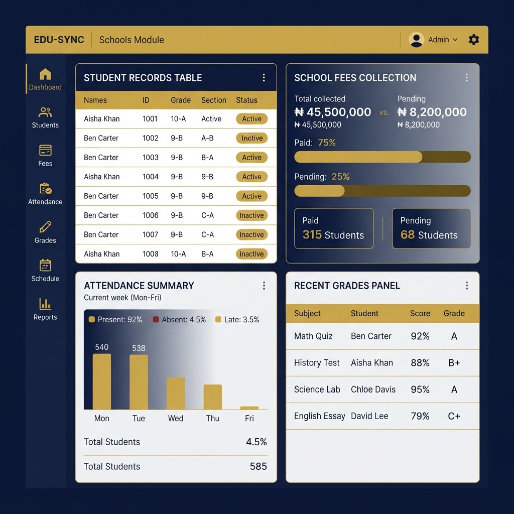 Schools & Education module mockup