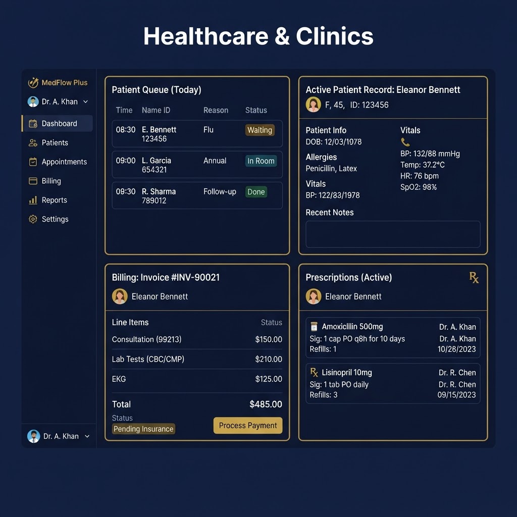 Healthcare & Clinics module mockup