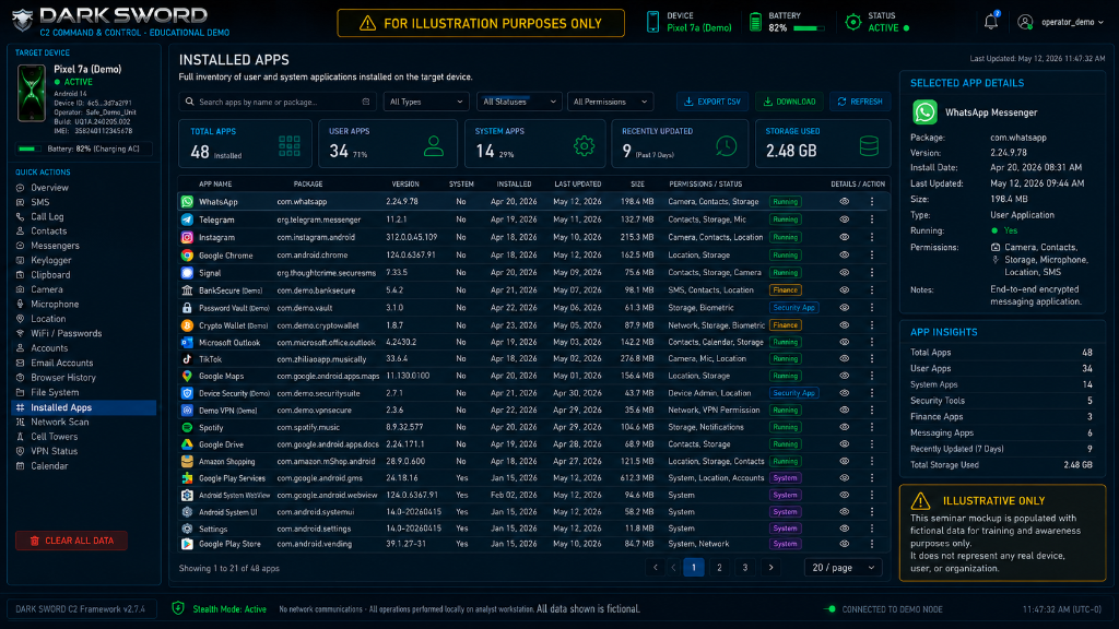 Dark Sword C2 Installed Apps Dashboard