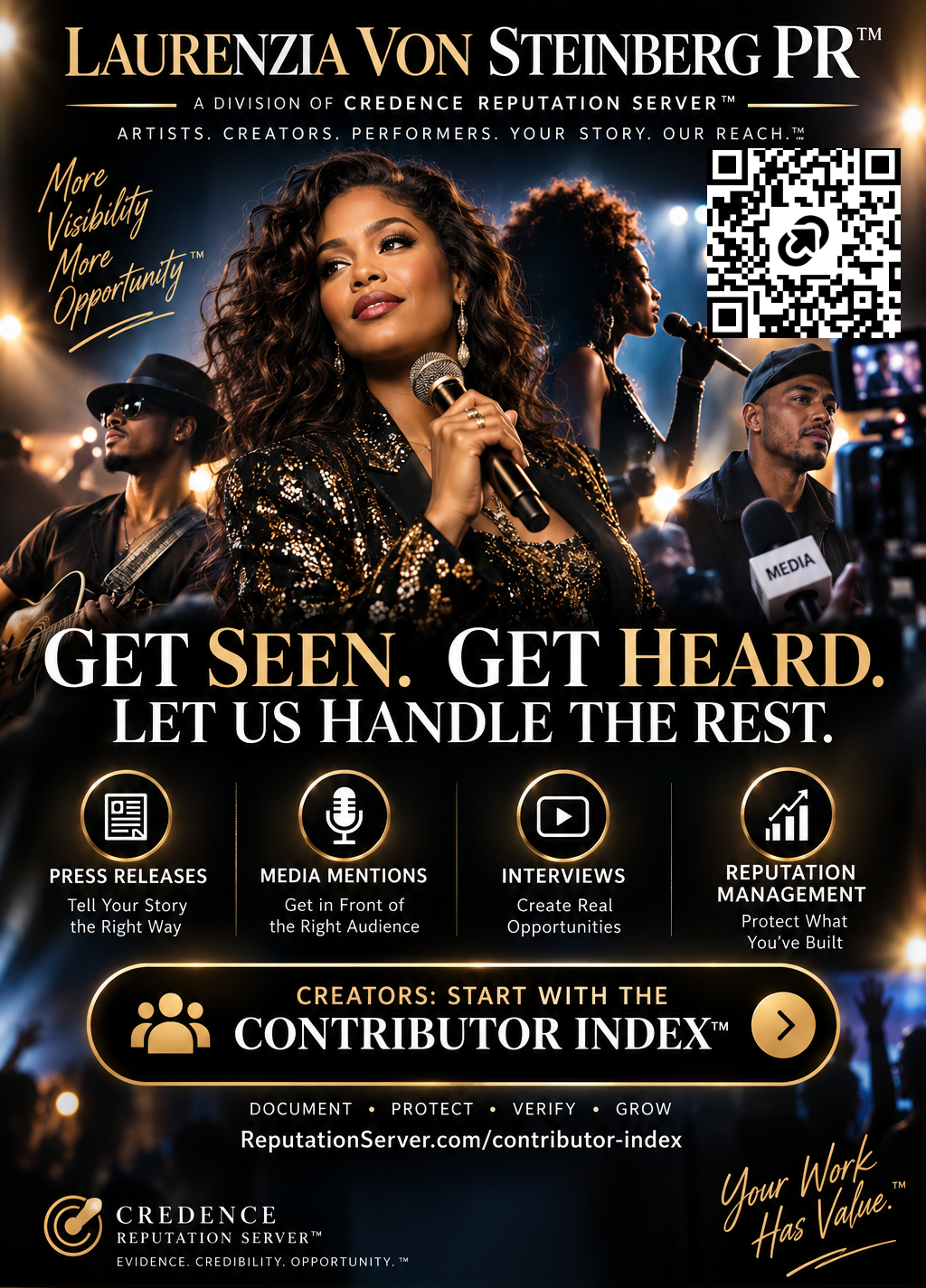 Laurenzia Von Steinberg PR flyer with QR code