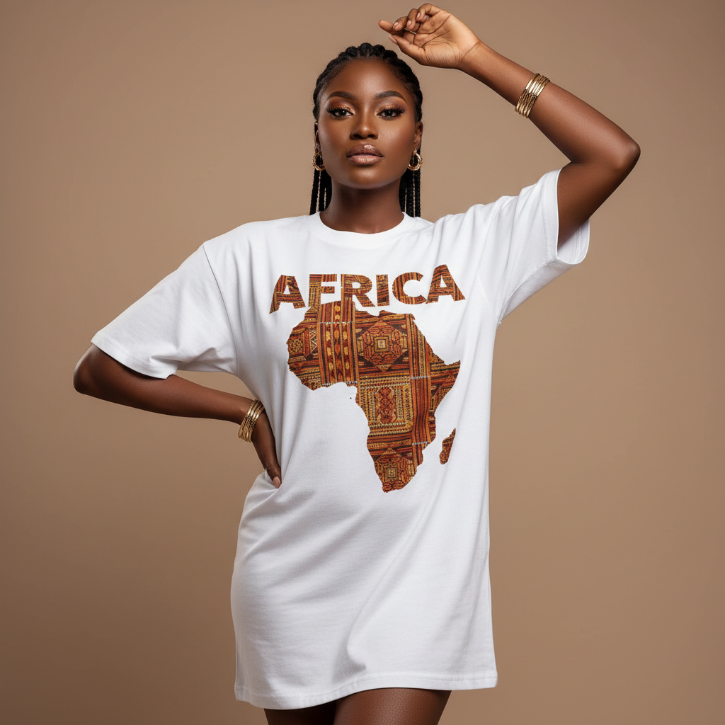 The Africa Map Graphic Tee - A crisp white relaxed-fit graphic tee featuring a bold Africa map silhouette fil