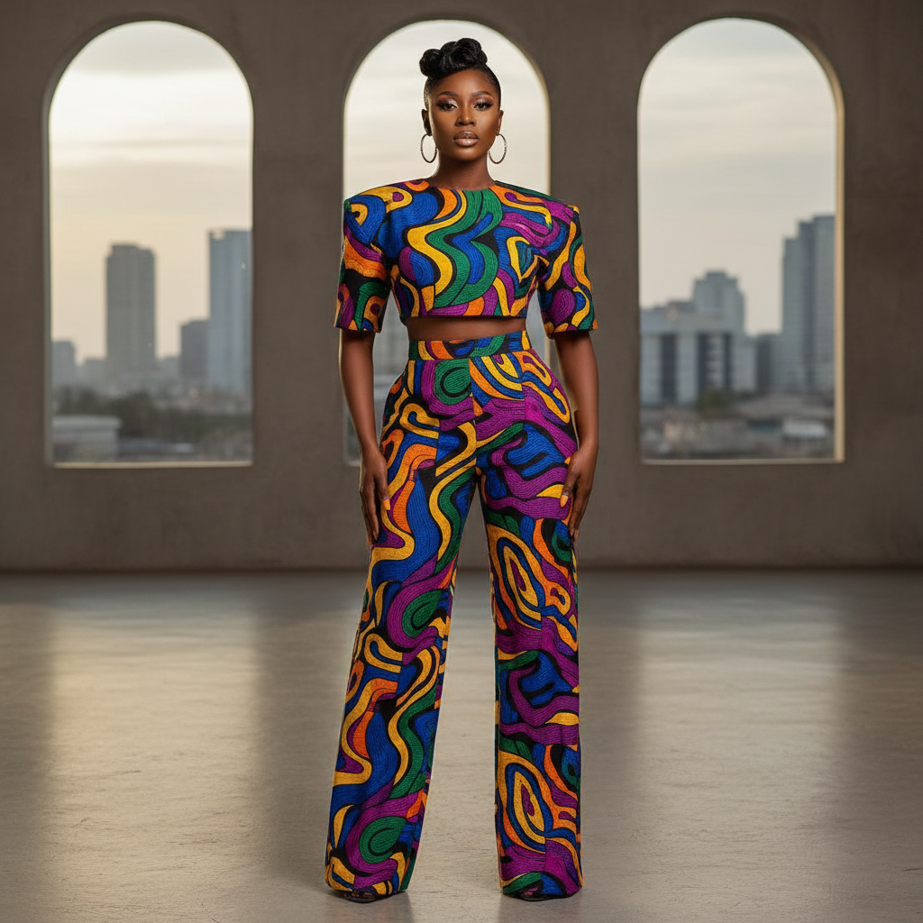 Bold Abstract Print Set - A vibrant two-piece set featuring striking geometric and abstract patterns with