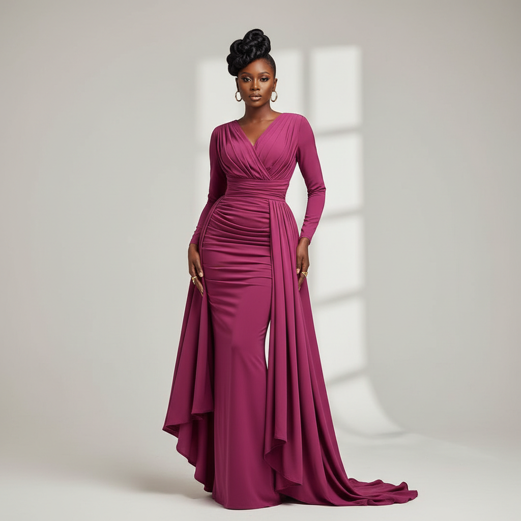 Purple Floral Mesh Cutout Gown - A bold form-fitting floor-length gown in vibrant magenta-purple with an all-over