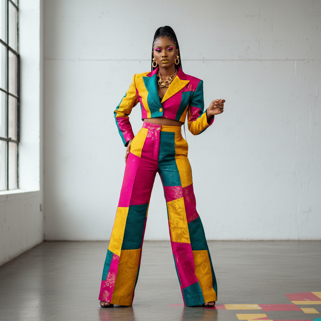 Teal Floral Shirt & Velvet Palazzo Set - A vibrant mixed-fabric two-piece set featuring a relaxed-fit long-sleeve collare