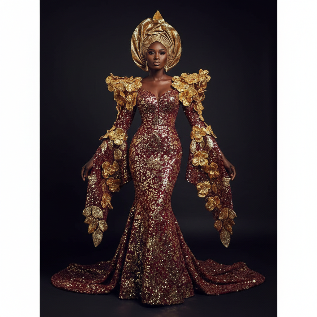 Crimson Royale Mermaid gown from Nigerian Couture Atelier