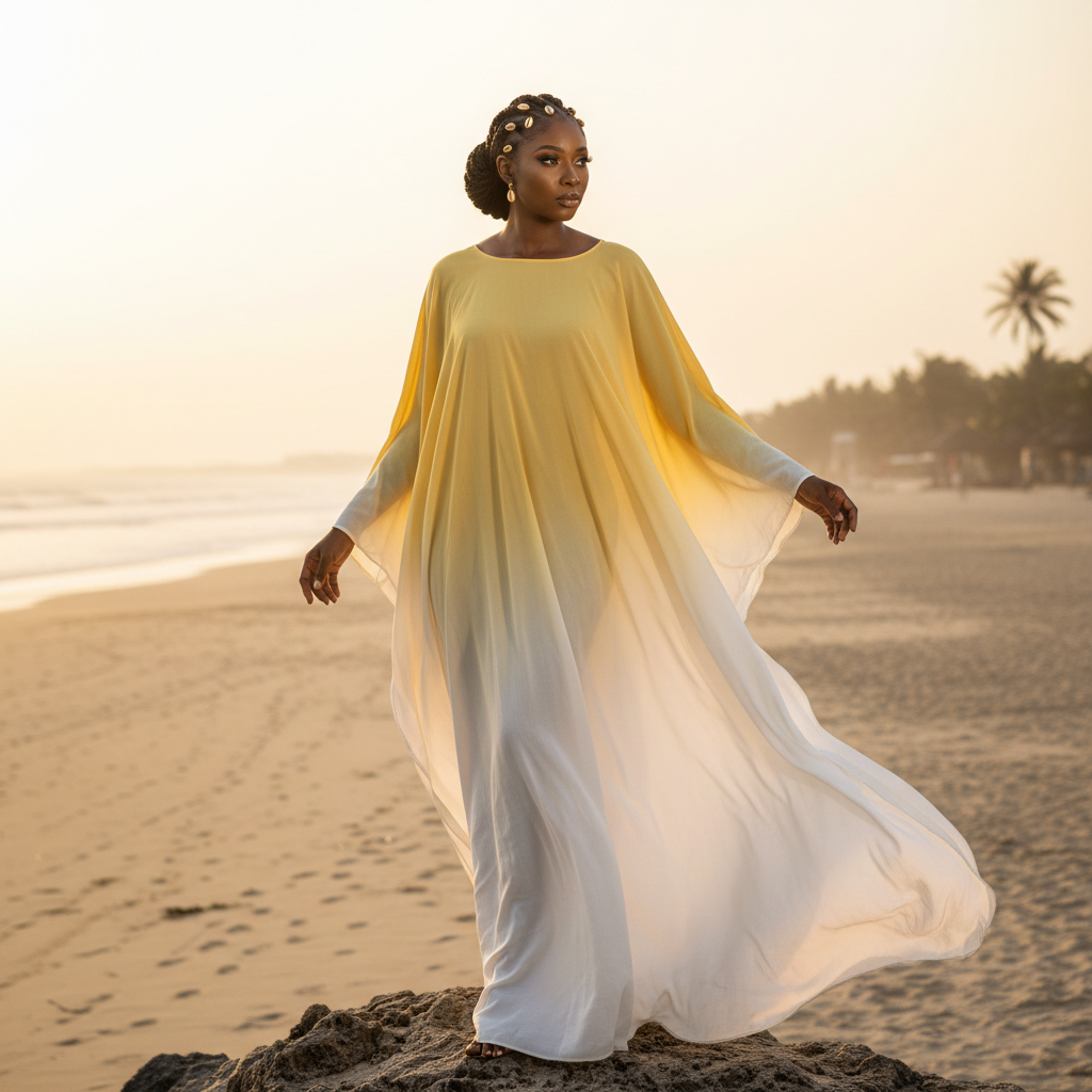 Yellow Ombre Kaftan - An ethereal yellow-to-white ombre kaftan with delicate ruching and graceful flow