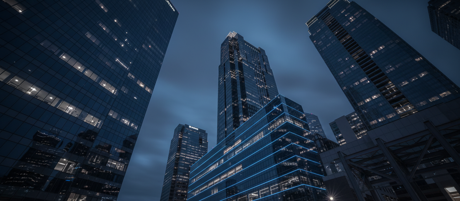 Commercial skyline at twilight