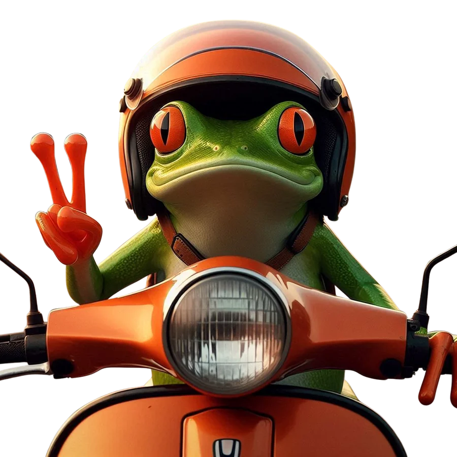 Ribbit the tree frog, Fix My Engine's mascot, riding a scooter