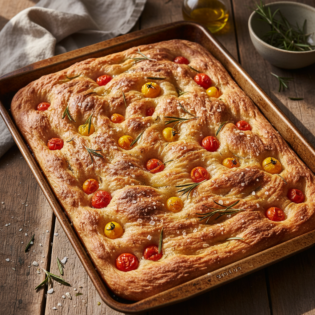 Focaccia de Masa Madre con Aceite de Oliva y Romero