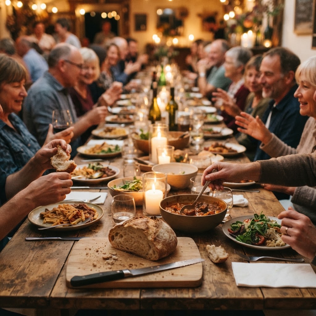 Community gathered around a shared table