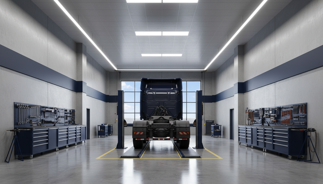 Service bay with a truck in for maintenance