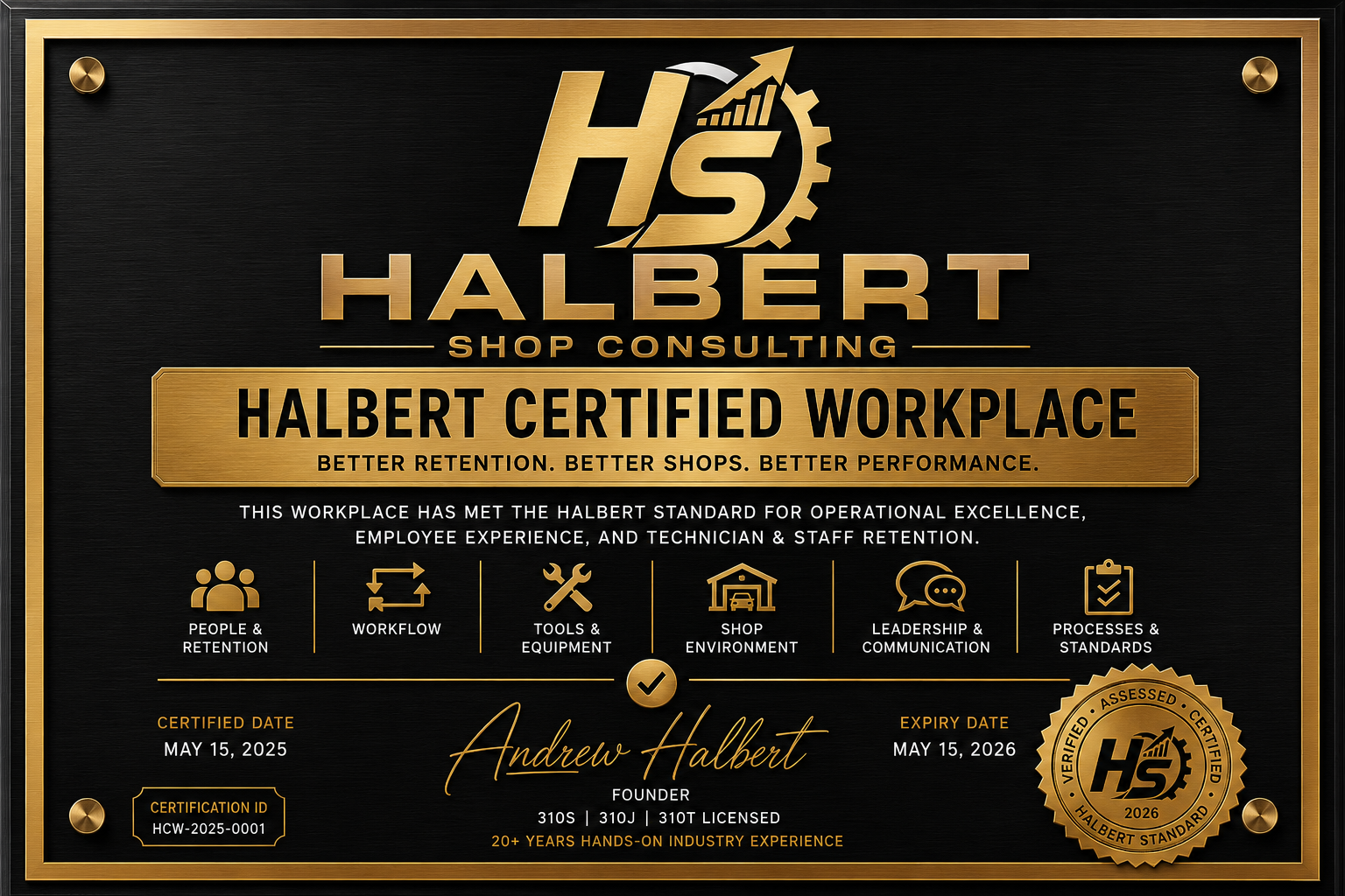 Halbert Certified Workplace certificate