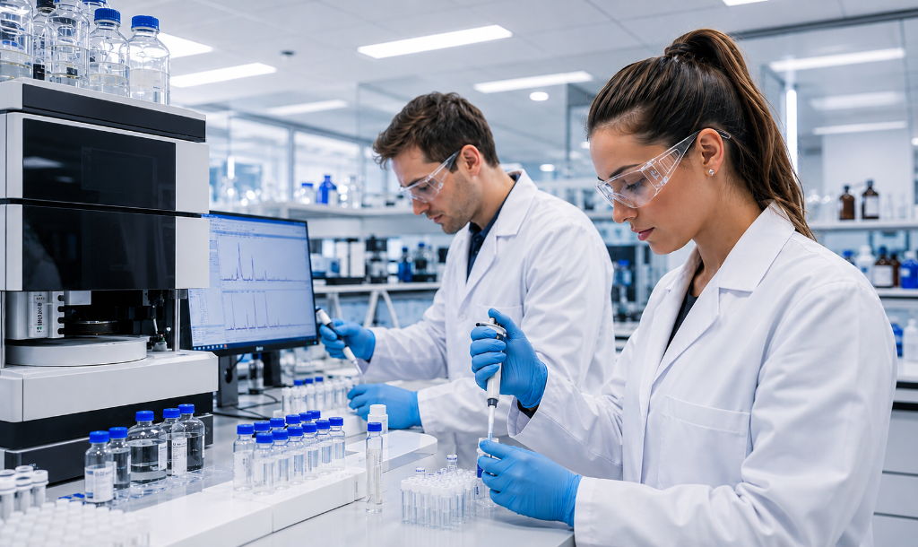Scientists working in a modern laboratory