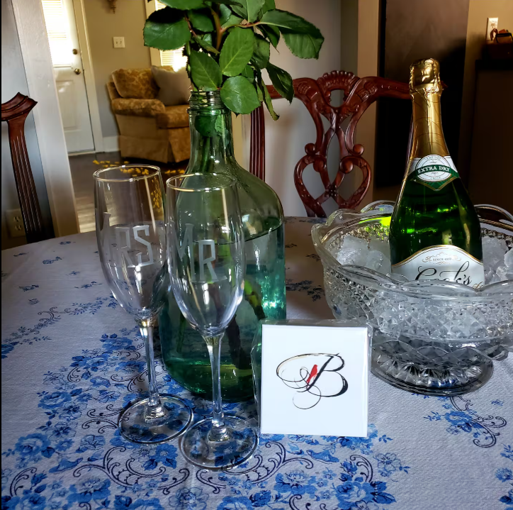 Hand Engraved Stemware by Local Johnson City Artist — available in Bishop & Co. Kingsport cottages