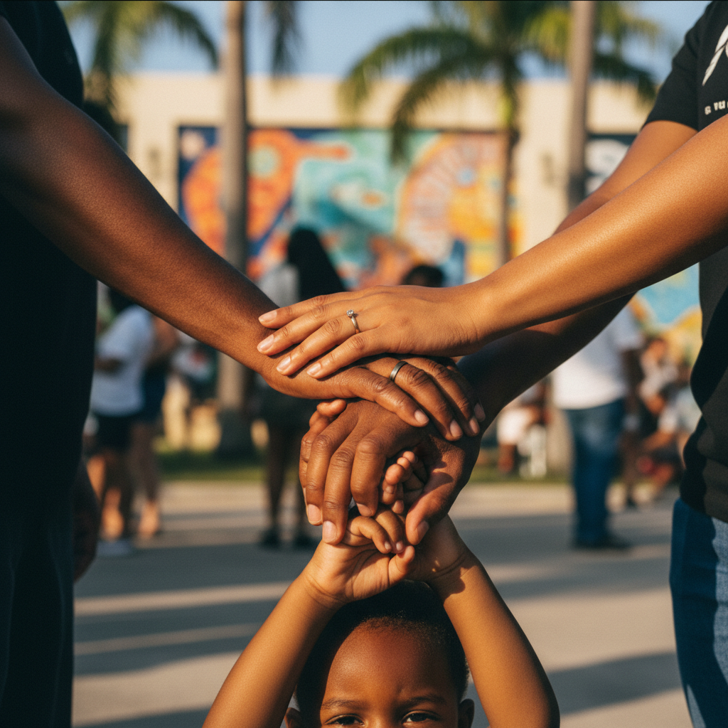 Generations of Black hands clasped in solidarity