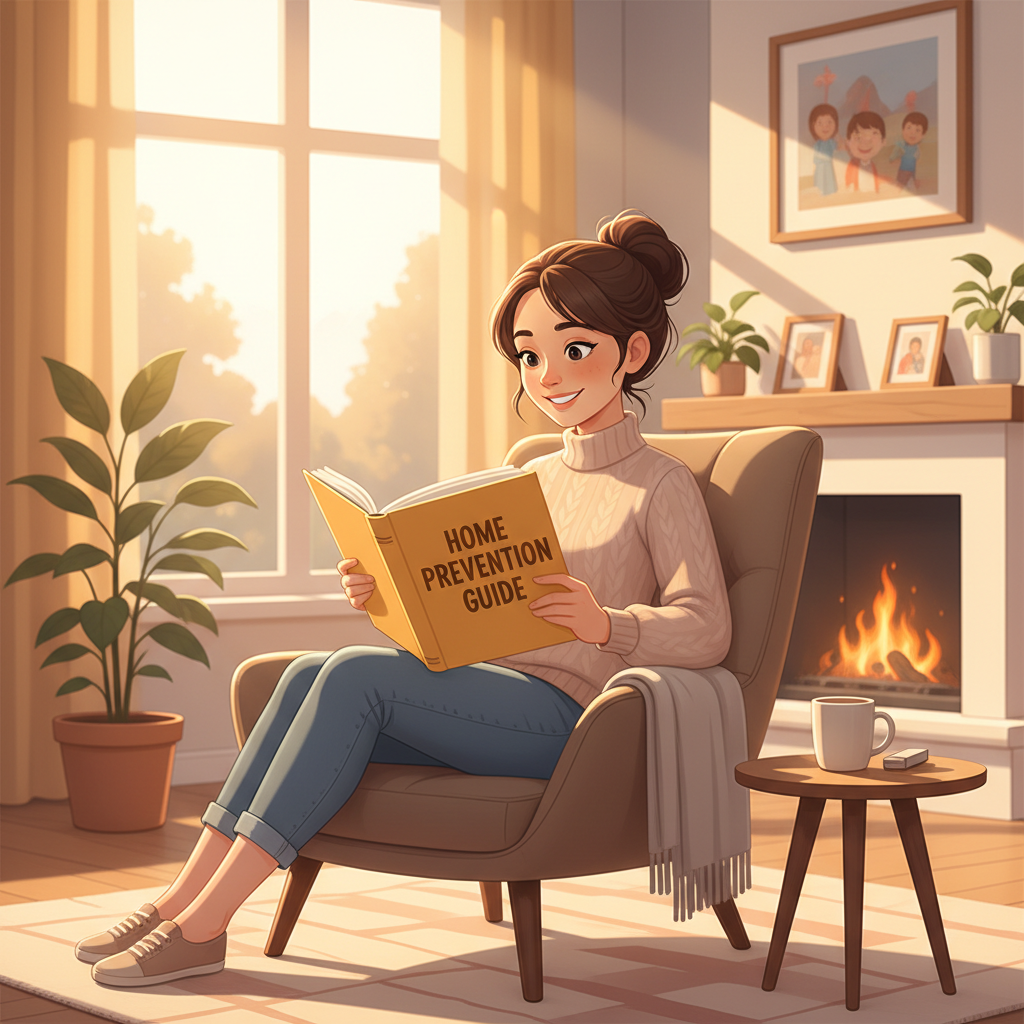 Happy homeowner reading prevention guide