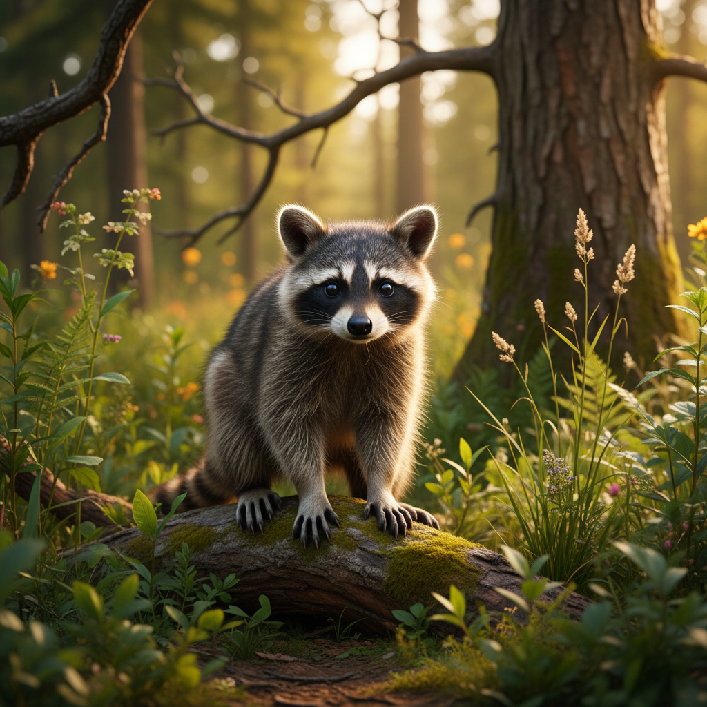 Beautiful raccoon in natural habitat