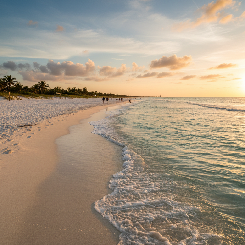 Fort DeSoto Beach with pristine white sand and turquoise water at golden hour