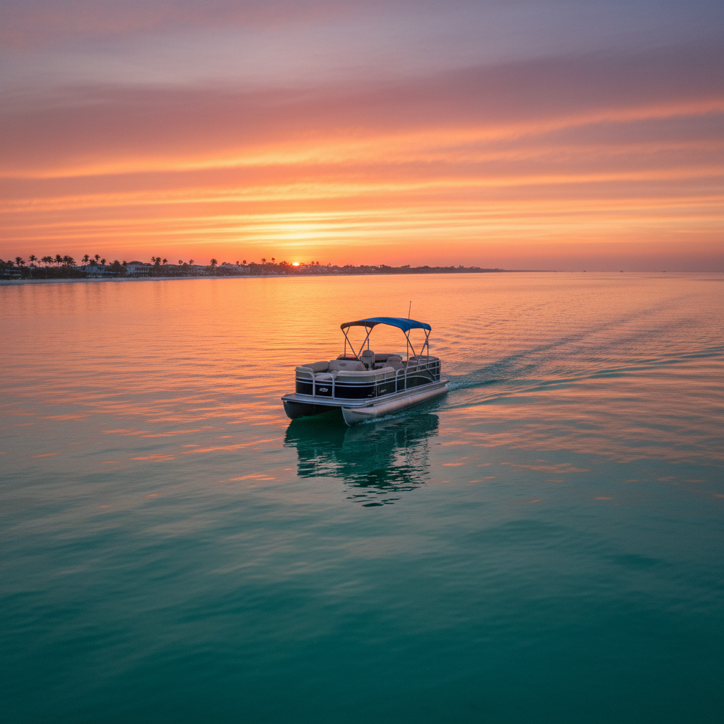 Boats cruising on Florida waters at sunset