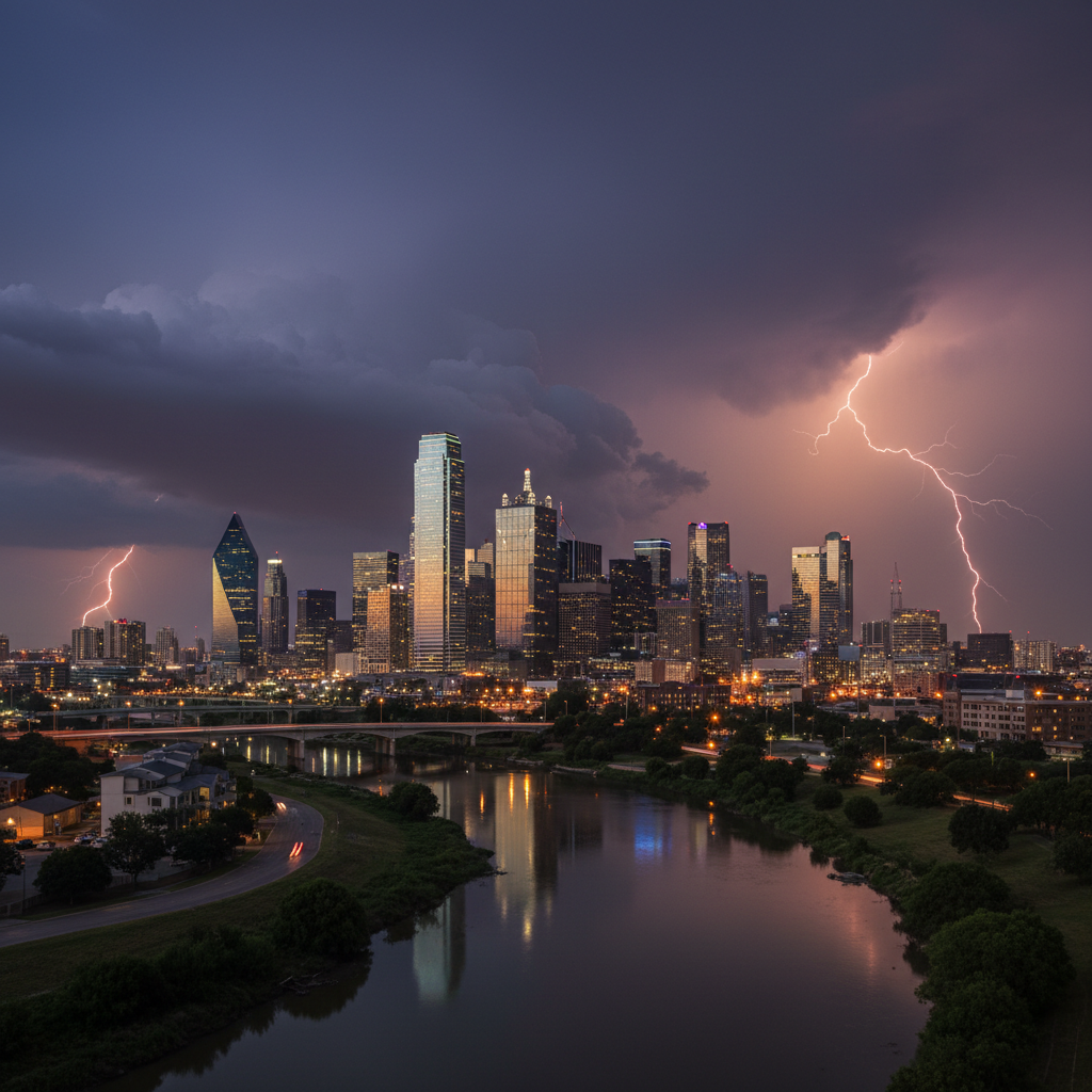 Dallas Fort Worth skyline at dusk