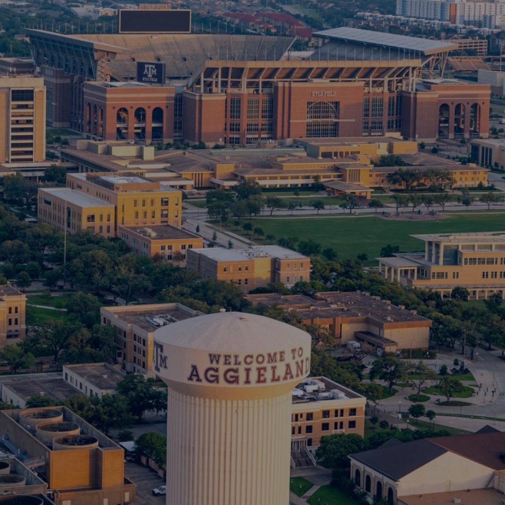 Aerial view of College Station and Texas A&M University