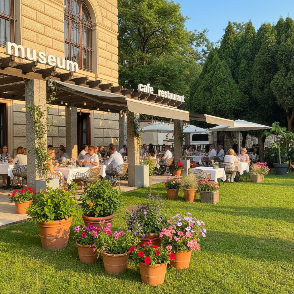 Turquoise Mediterranean Brasserie event space at sunset