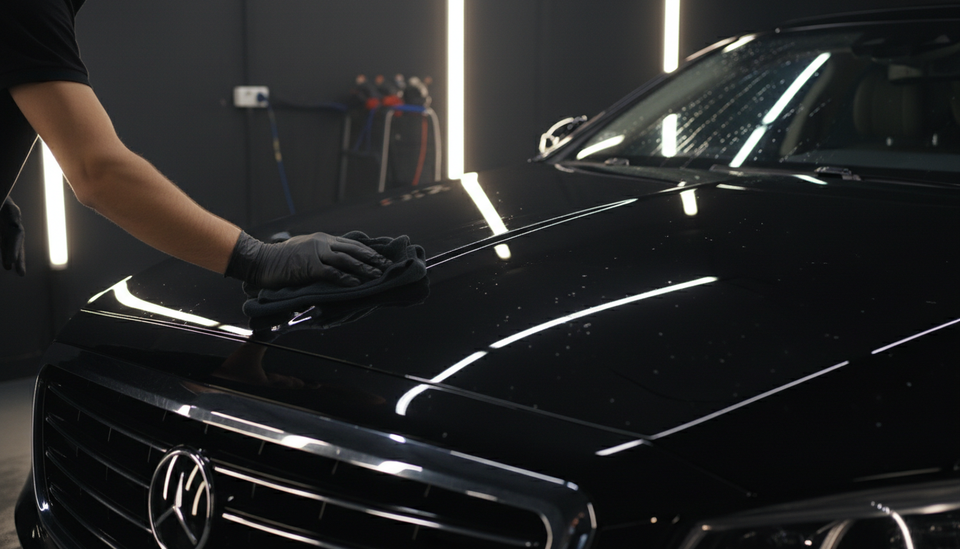 Luxury car being detailed
