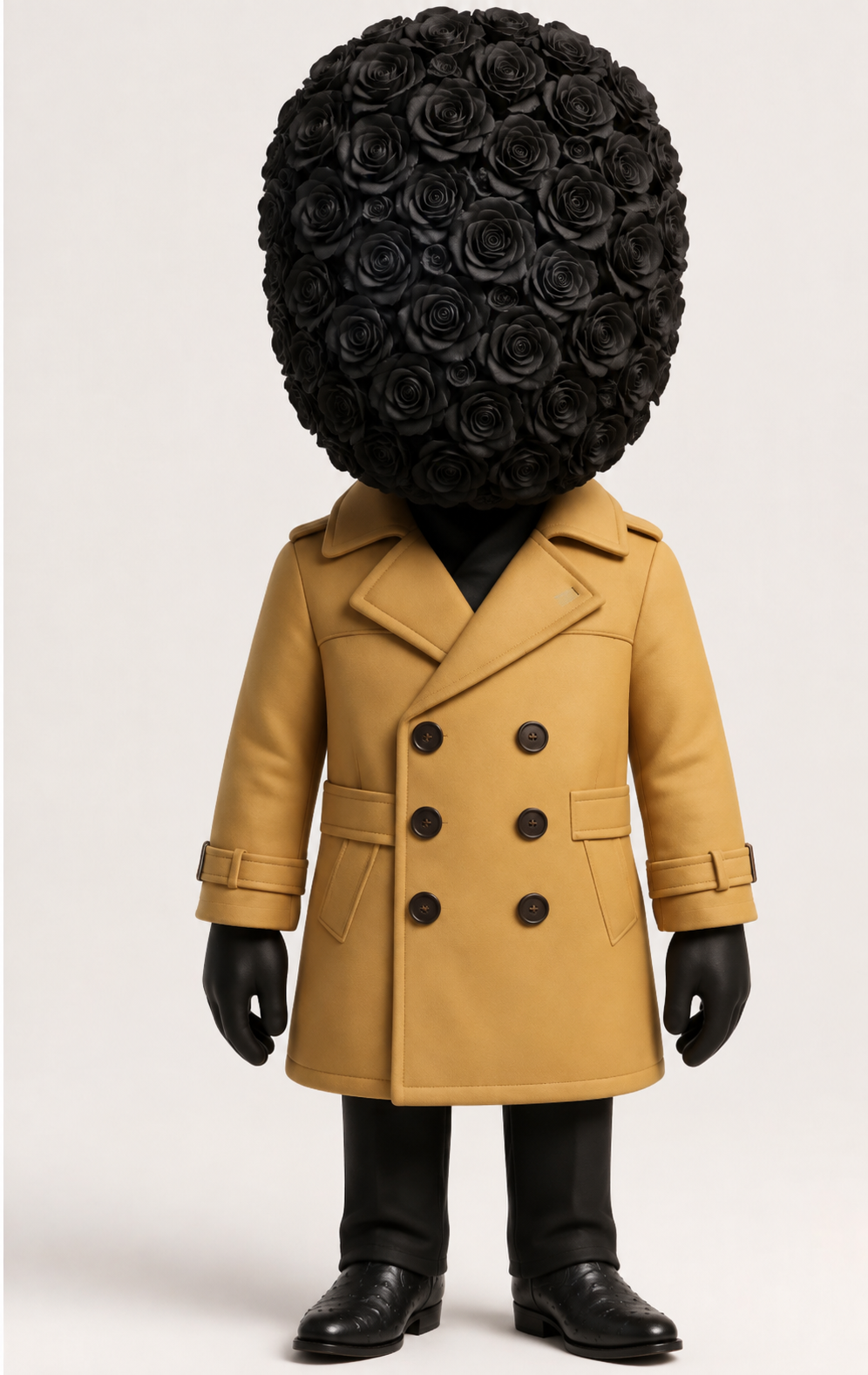 The Millionaire Action Figure by Millionaire Bachelor — black rose head, tan trench coat