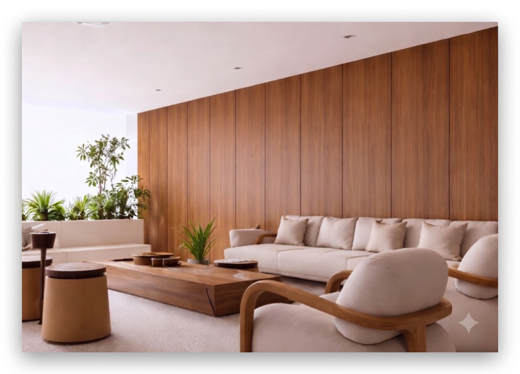 Sala com parede amadeirada premium