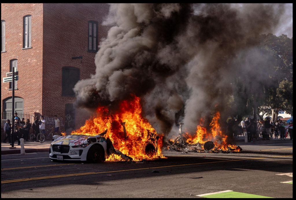 Car burning California
