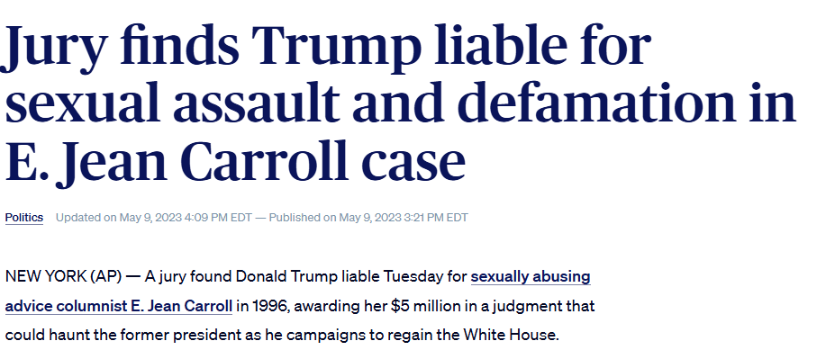 Jury finds Trump liable for sexual assault and defamation