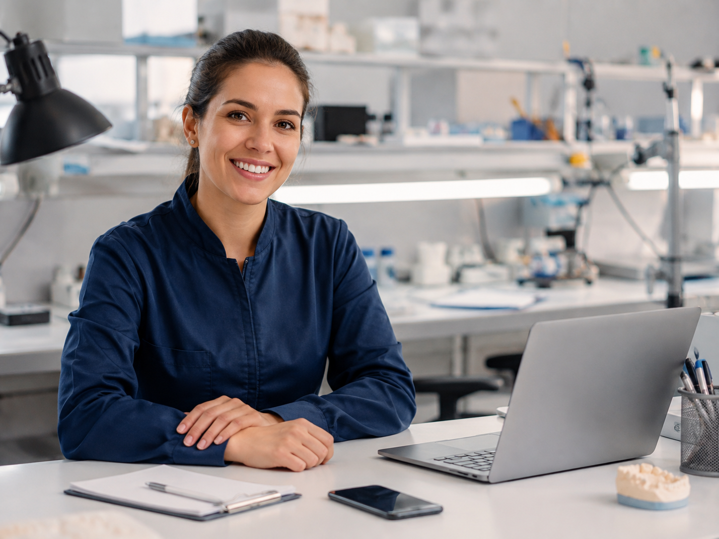 Técnico protésico dental trabajando en laboratorio