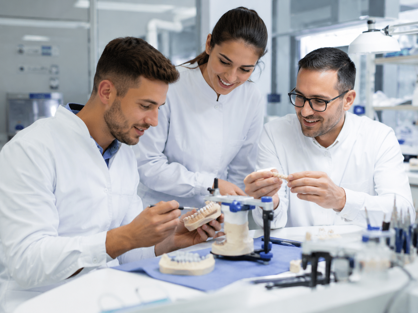 Técnicos protésicos dentales de ACOPRO trabajando en laboratorio
