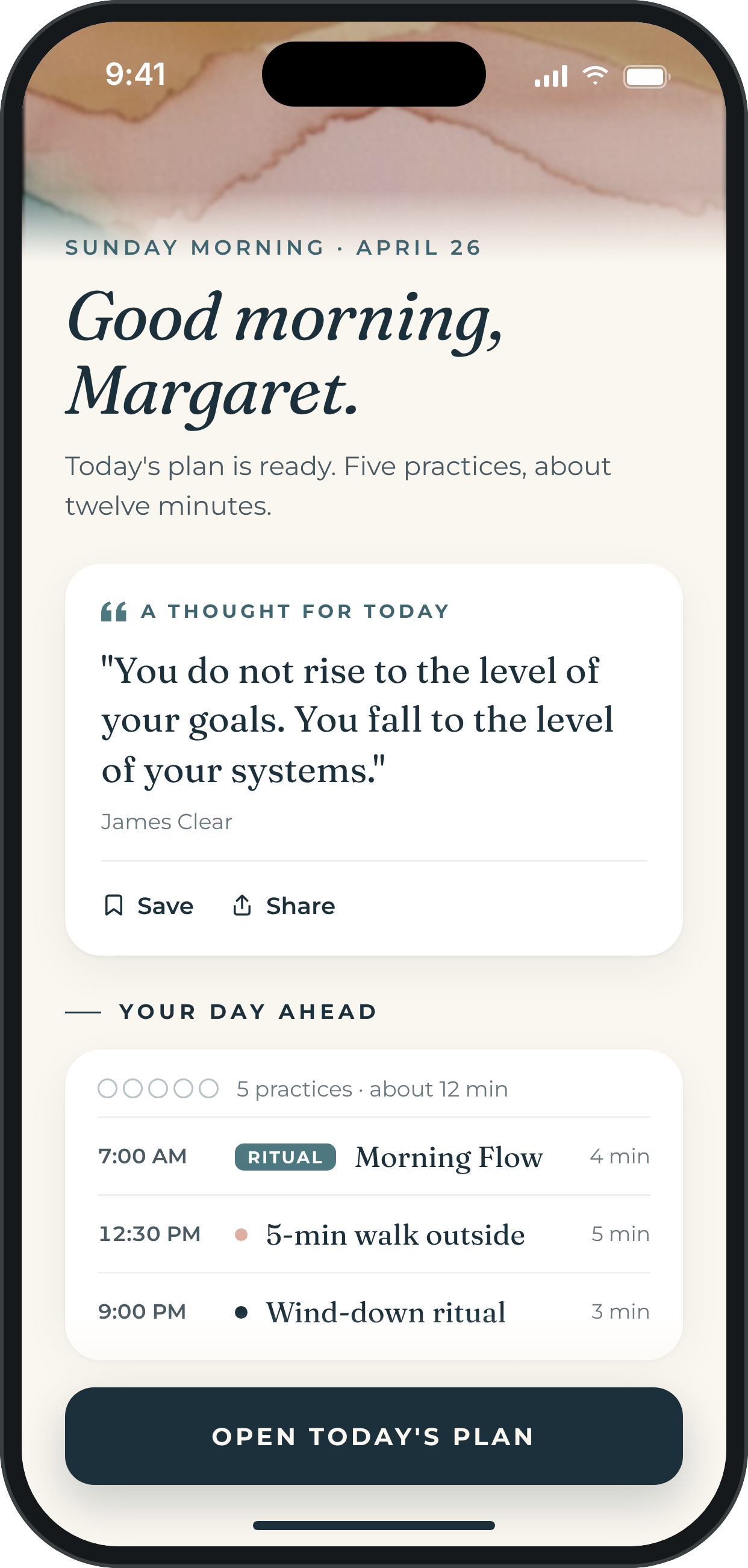 Incurrent app daily plan screen