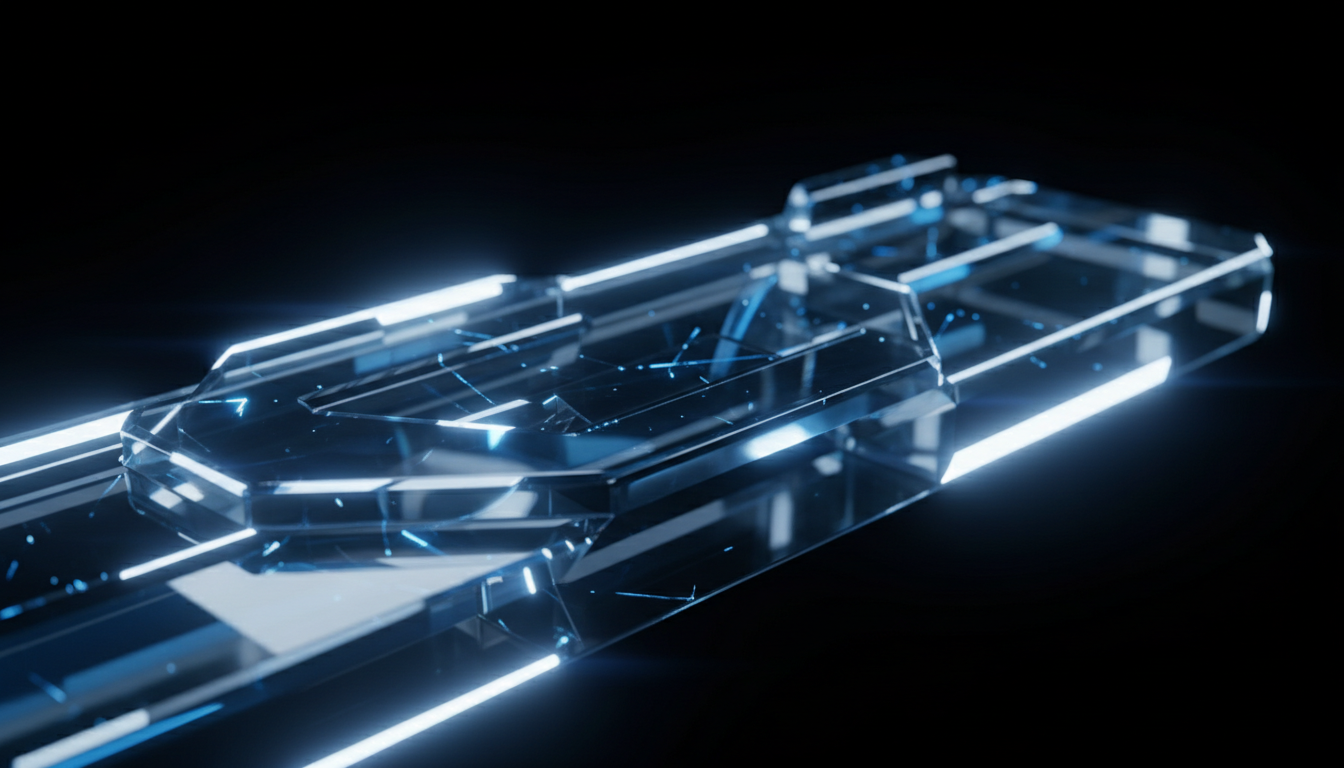 Abstract glass interface with refracting blue light