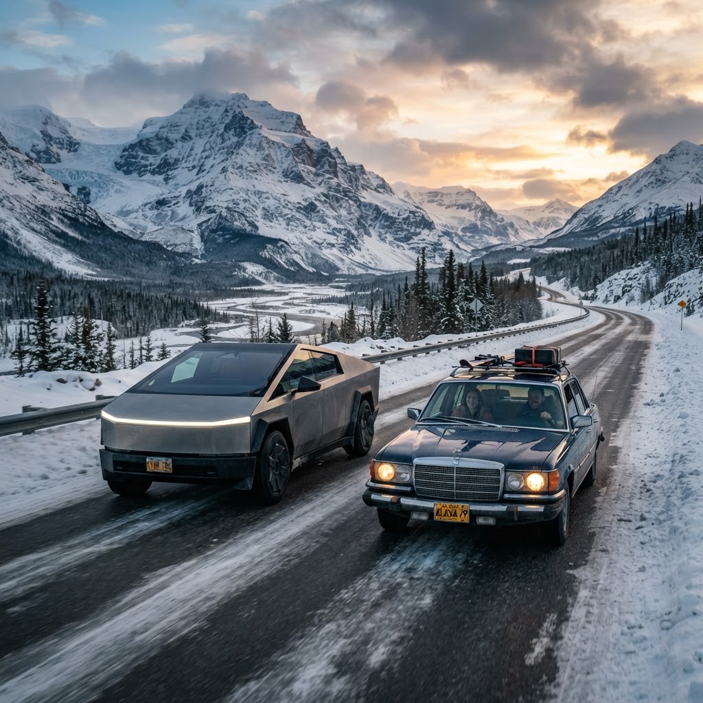 Tesla Cybertruck vs Mercedes W116: Un viaje extremo hacia Alaska